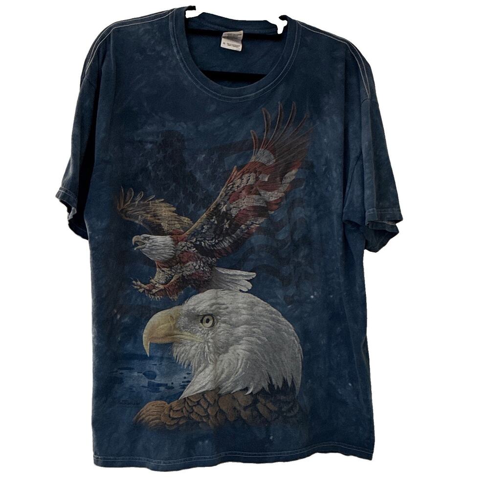 Americana Bald Eagle Graphic Shirt Mens XL Blue Tie Dye Patriotic USA Gildan Tee